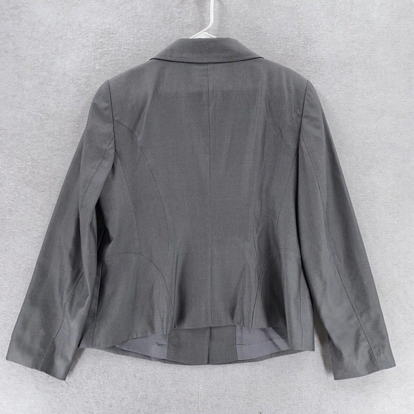 Escada Blazer Grey Womens 44 Large 4 Button Wool Silk Jacket Collar Button - Picture 2 of 15